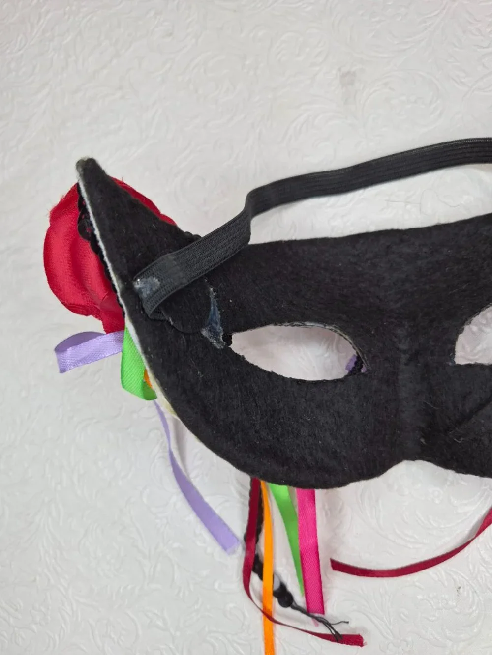 Adult Sequin Floral Halloween Masquerade Costume Mask Red Black Pink Streamers